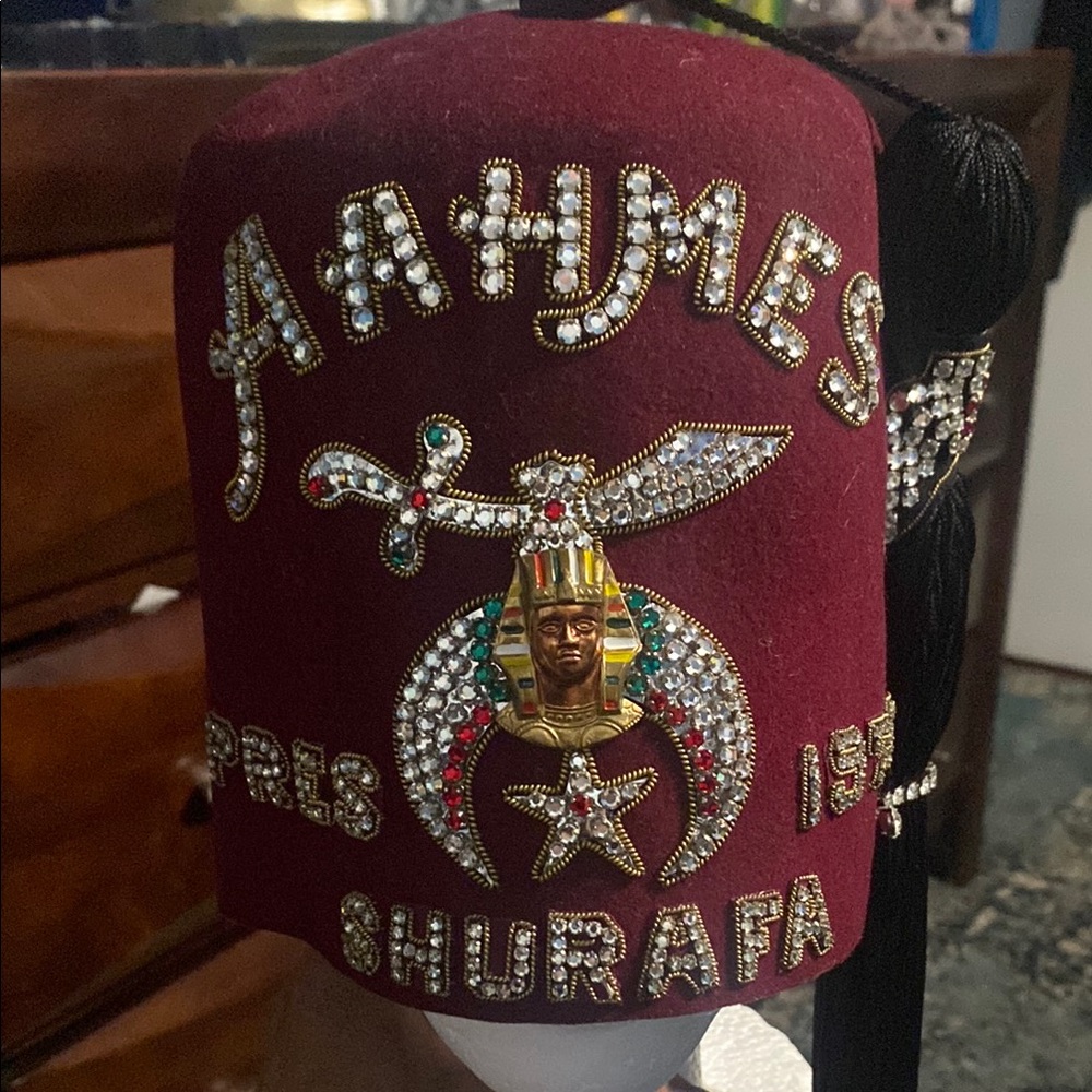 Burgundy Fez Hat with Embellishments